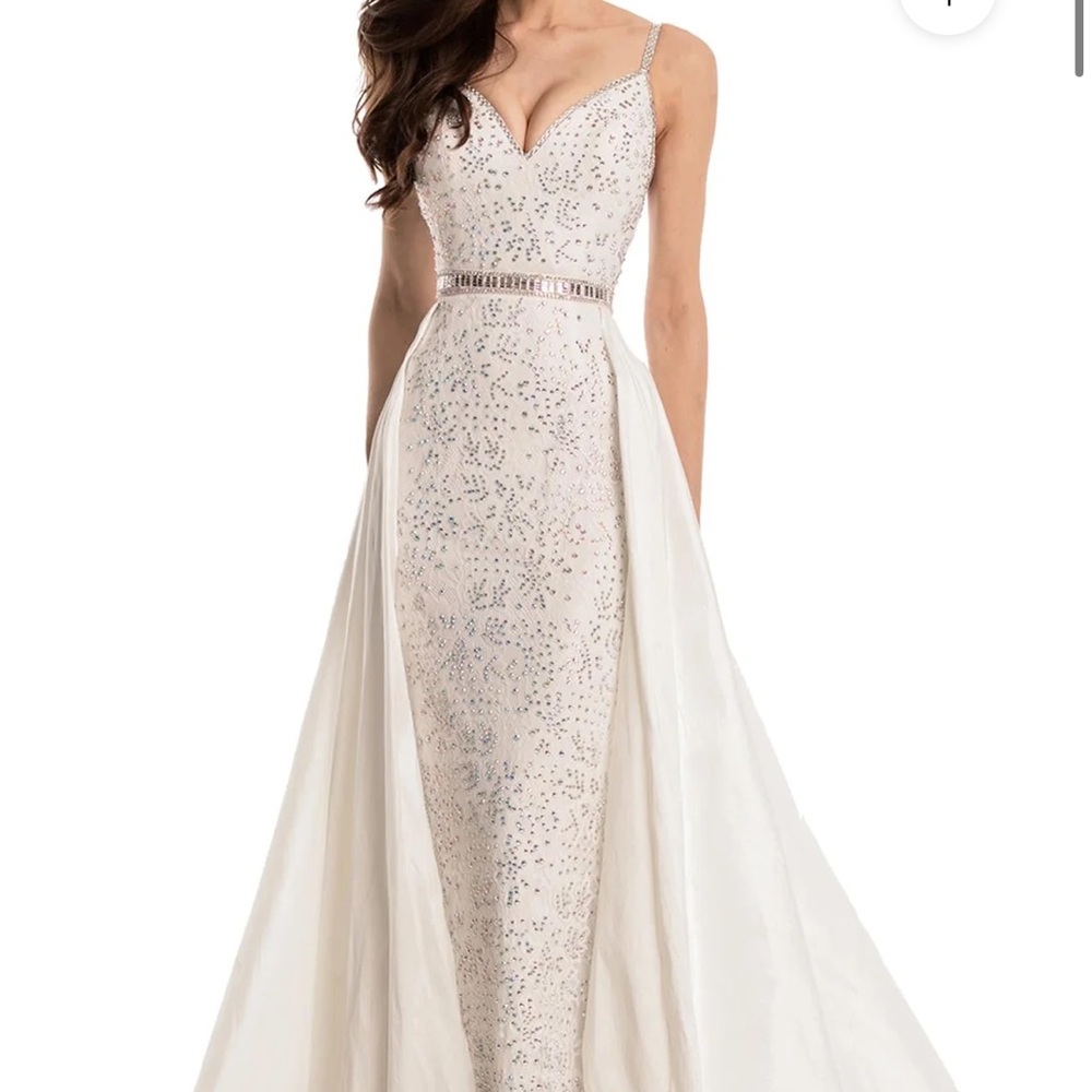 NEW white Johnathan Kayne gown with overskirt